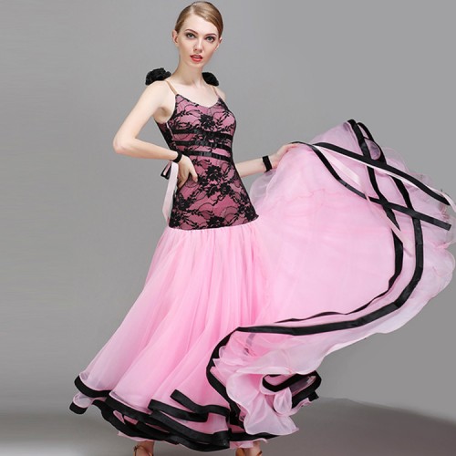Mint light pink lace patchwork spaghetti women's girl's competition stage performance ballroom tango waltz dancing dresses costumes
